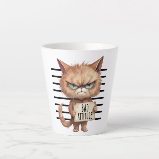 Bad Attitude Cat Mugshot - Funny Feline Design Milchtasse (Vorderseite)