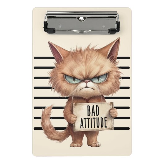 Bad Attitude Cat Mugshot - Funny Feline Design Mini Klemmbrett (Vorderseite)