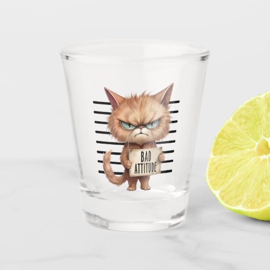 Bad Attitude Cat Mugshot - Funny Feline Design Schnapsglas (Vorderseite)