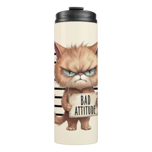 Bad Attitude Cat Mugshot - Funny Feline Design Thermosbecher (Vorderseite)