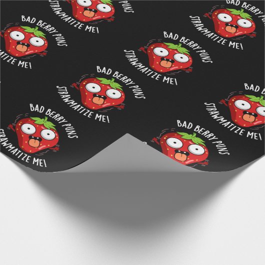Bad Berry Puns Straw-matize Me Fruit Pun Dark BG Geschenkpapier (Ecke)