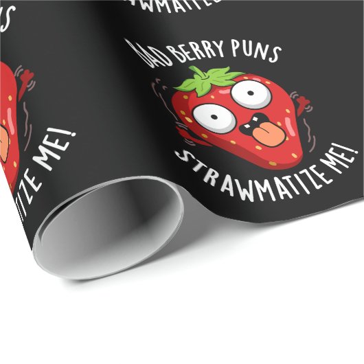 Bad Berry Puns Straw-matize Me Fruit Pun Dark BG Geschenkpapier (Rolleneckpunkt)