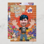 Bad Boy 40th Men's Birthday Funny Face Cut-out Einladung (Vorne/Hinten)