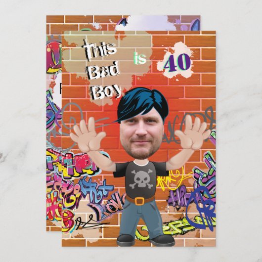 Bad Boy 40th Men's Birthday Funny Face Cut-out Einladung (Vorne/Hinten)