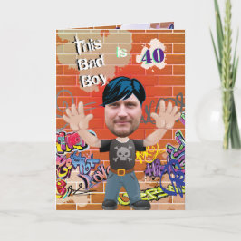 Bad Boy 40th Men's Birthday Funny Face Cut-out Karte