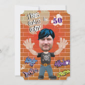 Bad Boy 50th Men's Birthday Funny Face Cut-out Einladung (Vorderseite)