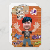 Bad Boy 50th Men's Birthday Funny Face Cut-out Einladung (Vorne/Hinten)