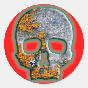 "Bad Boy" Schädel mit Orange Lichen auf Granite Runder Aufkleber