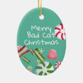 Bad Cat rasiert seinen Strumpf Funny Personalisier Keramik Ornament (Hinten)