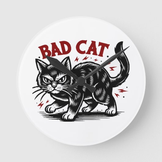 Bad Cat Runde Wanduhr (Vorderseite)
