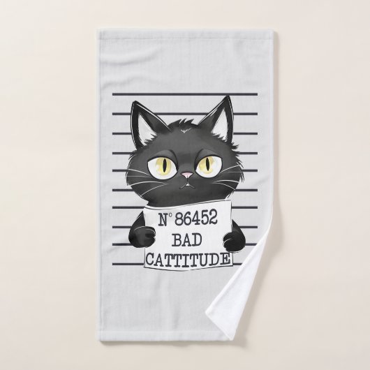 Bad Cattitude - Black Cat Mugshot Badhandtuch Set (Handtuch)