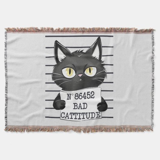 Bad Cattitude - Black Cat Mugshot Decke (Vorderseite)