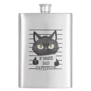 Bad Cattitude - Black Cat Mugshot Flachmann