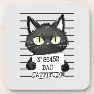 Bad Cattitude - Black Cat Mugshot Getränkeuntersetzer