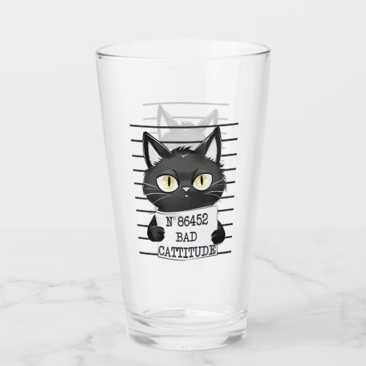 Bad Cattitude - Black Cat Mugshot Glas (Rückseite)
