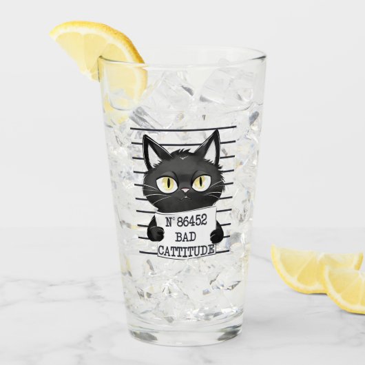 Bad Cattitude - Black Cat Mugshot Glas (Vorderseite Ice)