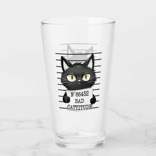 Bad Cattitude - Black Cat Mugshot Glas (Vorderseite)