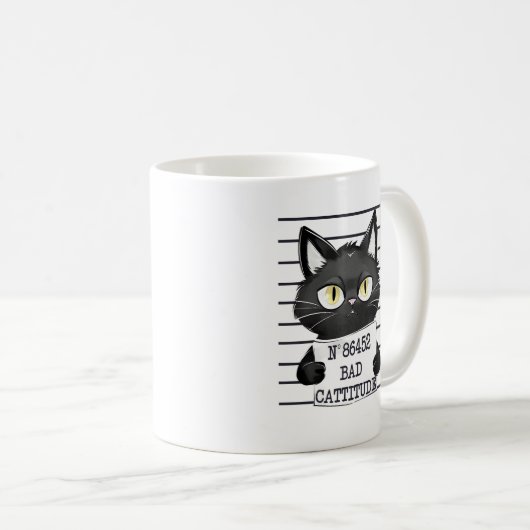 Bad Cattitude - Black Cat Mugshot Kaffeetasse (VorderseiteRechts)