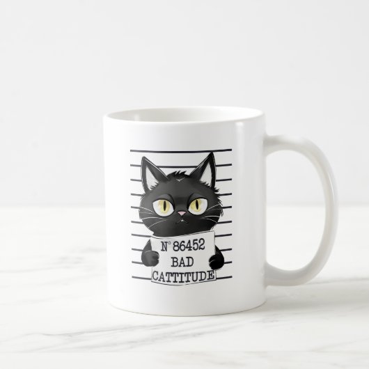 Bad Cattitude - Black Cat Mugshot Kaffeetasse (Rechts)