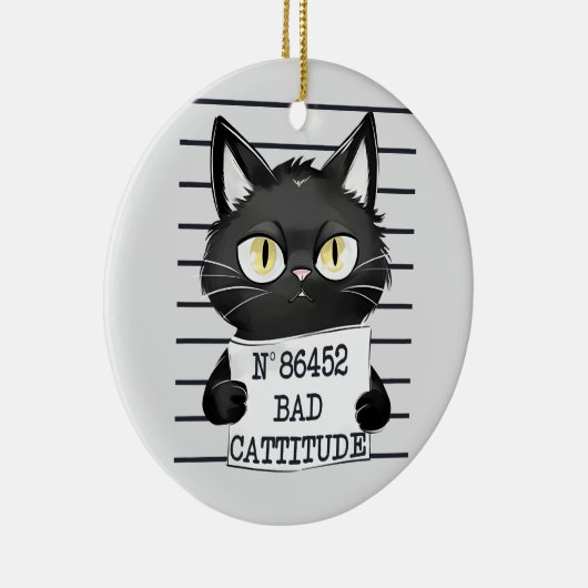 Bad Cattitude - Black Cat Mugshot Keramik Ornament (Rechts)