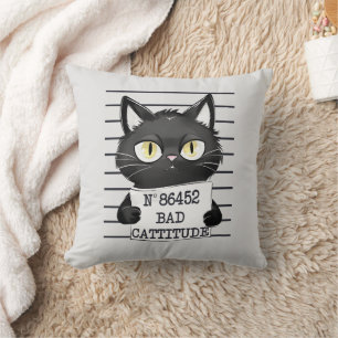 Bad Cattitude - Black Cat Mugshot Kissen