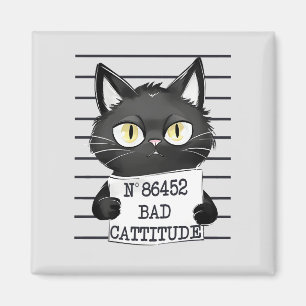 Bad Cattitude - Black Cat Mugshot Magnet