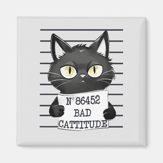 Bad Cattitude - Black Cat Mugshot Magnet (Vorne)