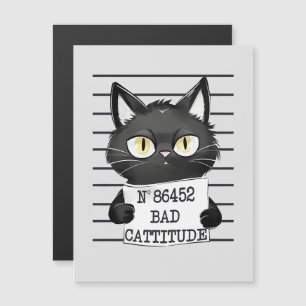 Bad Cattitude - Black Cat Mugshot Magnetkarte