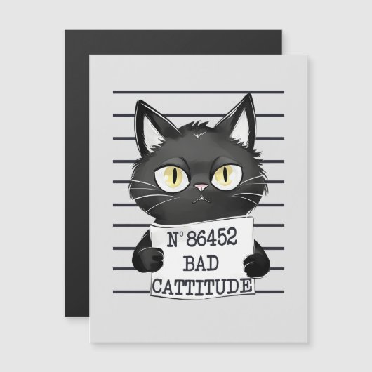 Bad Cattitude - Black Cat Mugshot Magnetkarte (Vorne/Hinten)