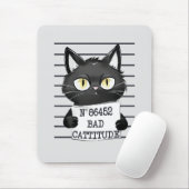 Bad Cattitude - Black Cat Mugshot Mousepad (Mit Mouse)