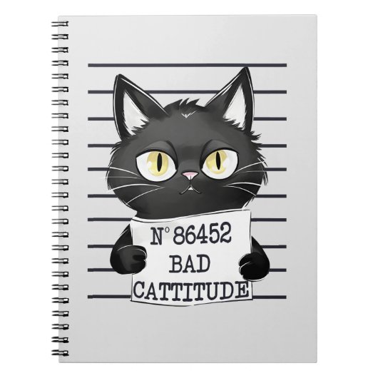 Bad Cattitude - Black Cat Mugshot Notizblock (Vorderseite)