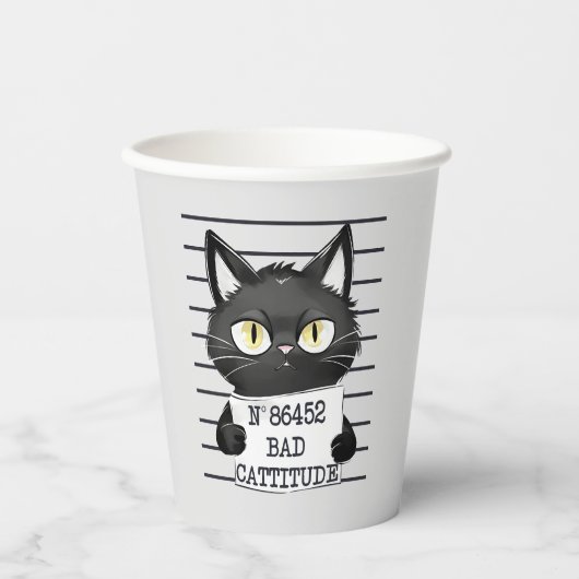 Bad Cattitude - Black Cat Mugshot Pappbecher (Vorderseite)
