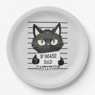Bad Cattitude - Black Cat Mugshot Pappteller