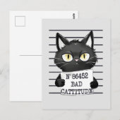 Bad Cattitude - Black Cat Mugshot Postkarte (Vorne/Hinten)