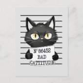 Bad Cattitude - Black Cat Mugshot Postkarte (Vorderseite)