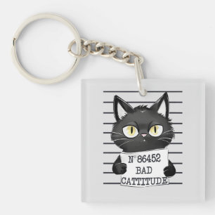 Bad Cattitude - Black Cat Mugshot Schlüsselanhänger