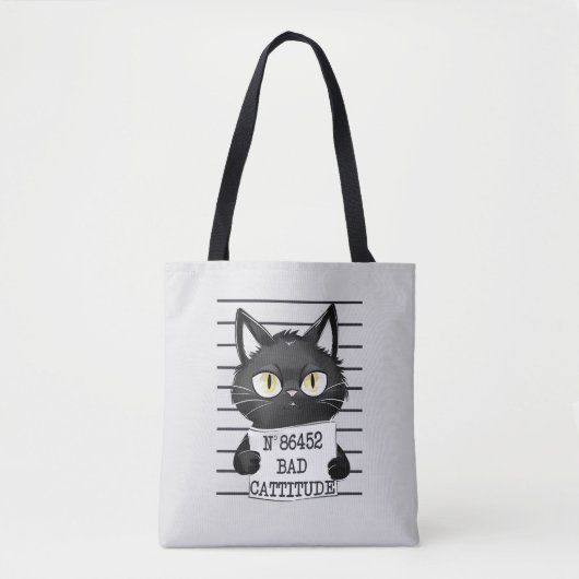 Bad Cattitude - Black Cat Mugshot Tasche (Vorderseite)