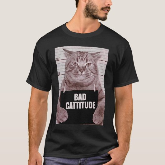 Bad Cattitude Cat Mugshot T-Shirt (Vorderseite)