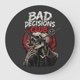 Bad Decisions Club Skelett in Lederjacke Große Wanduhr