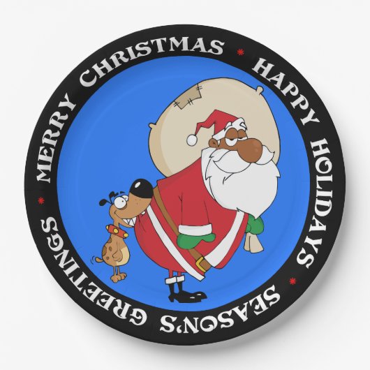 Bad Dog bites Black Santa auf dem Hintern Pappteller (Vorderseite)