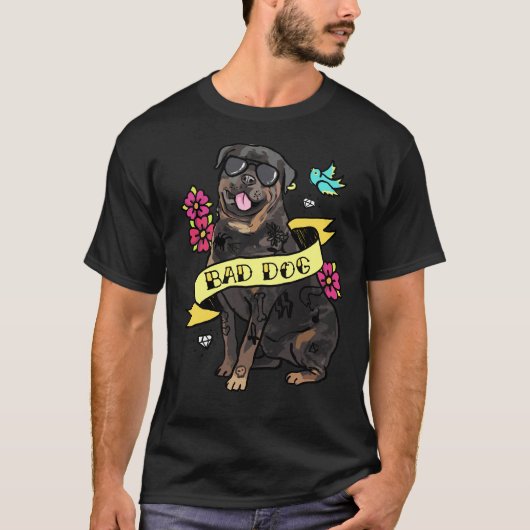Bad Dog Rottweiler Tattoo T-Shirt (Vorderseite)