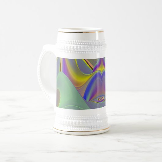 Bad Face, Abstrakte 3D-Regenbogenkunst Bierglas (Vorderseite Links)