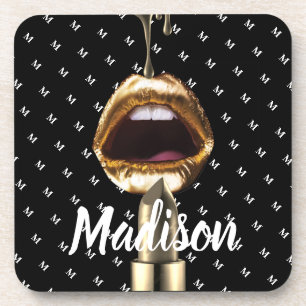 Bad Girl Beauty Gold Lips Girl Custom Personalized Getränkeuntersetzer