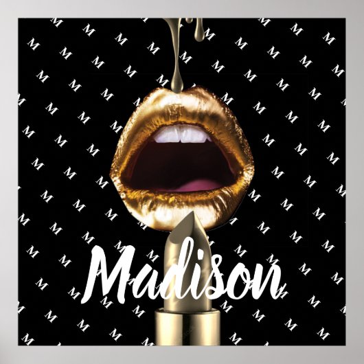 Bad Girl Beauty Gold Lips Personalisiert Poster (Vorne)