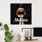 Bad Girl Beauty Gold Lips Personalisiert Poster (Heimbüro)