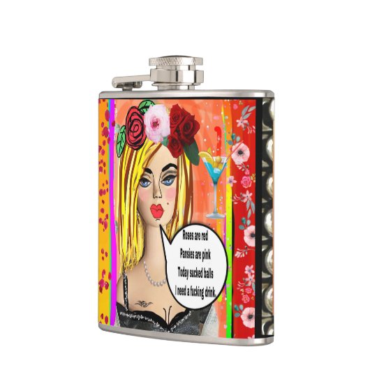 BAD GIRL FLASK Rose sind rot, Veilchen sind rosa, Flachmann (Links)