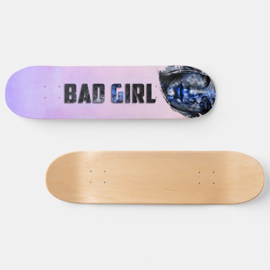Bad Girl Pink Blauer Grau Skateboard (Horizontal)