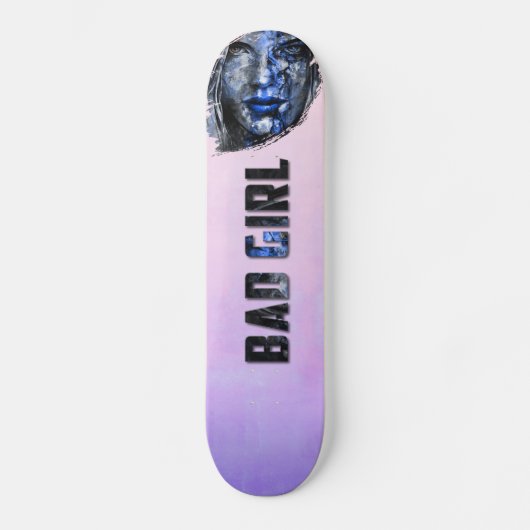 Bad Girl Pink Blauer Grau Skateboard (Vorderseite)