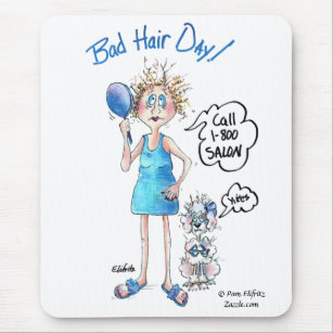 Bad Hair Day, blaues Kleid, bedrückter Ausdruck Mousepad