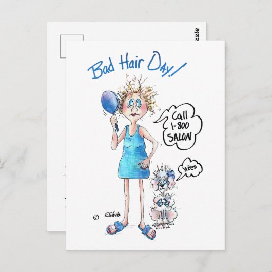 Bad Hair Day, blaues Kleid, bedrückter Ausdruck Postkarte (Vorne/Hinten)